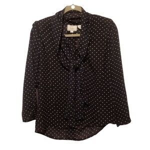 Petites by Demaro Womens Sz 8 Black White Polka Dot Long Sleeve Tie Blouse
